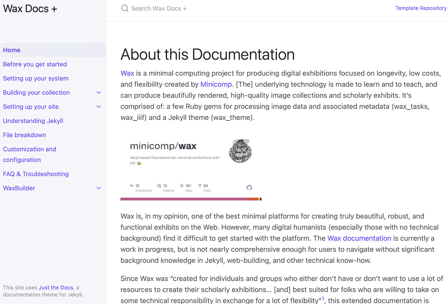 Wax Docs + screenshot