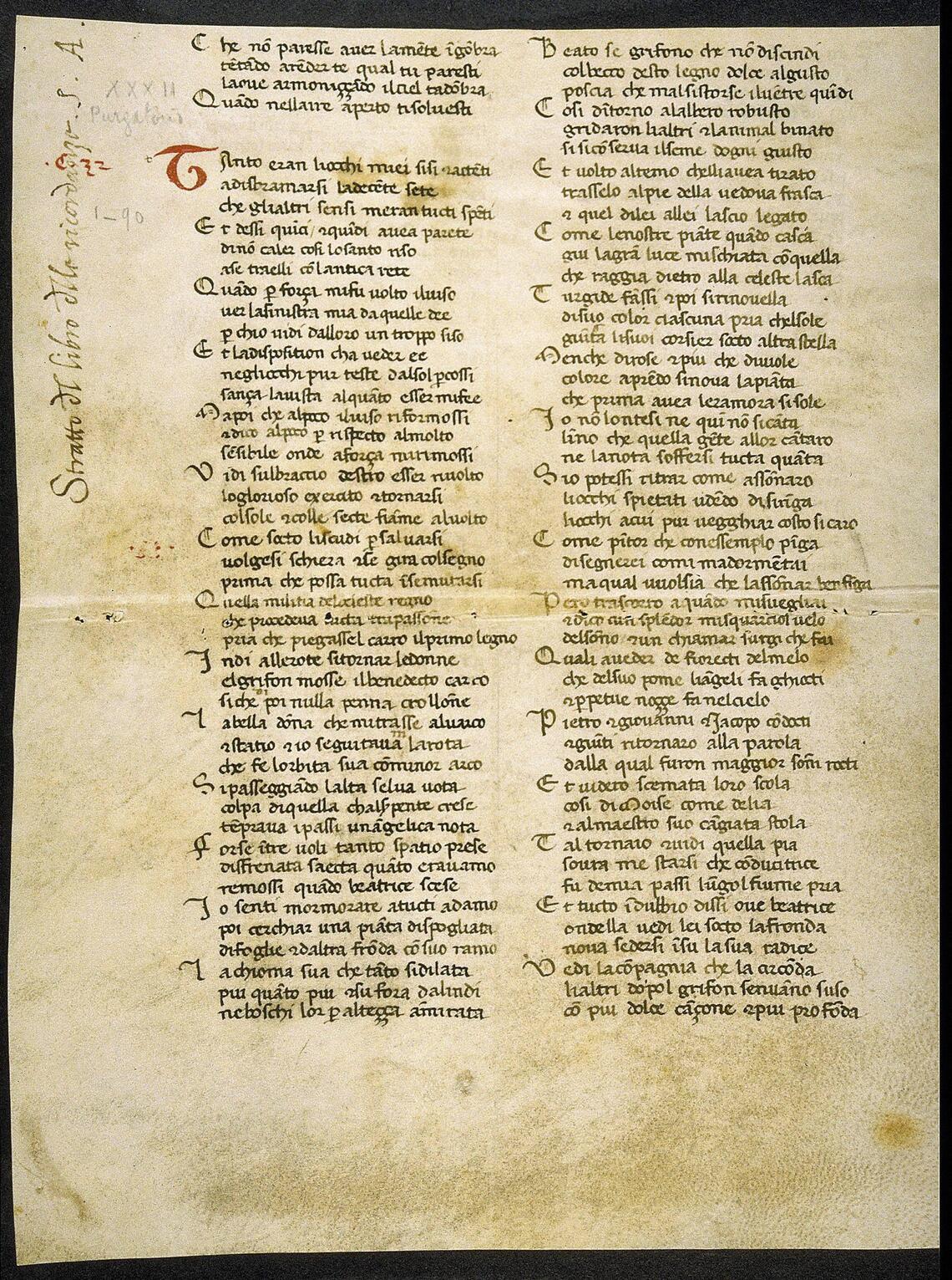 AM [aman. frag.] [Divina commedia. Purgatorio: Canto XXXI lines 45-145; Canto XXXII lines 1-90] (Manuscript fragment from Dante, Divine Comedy)